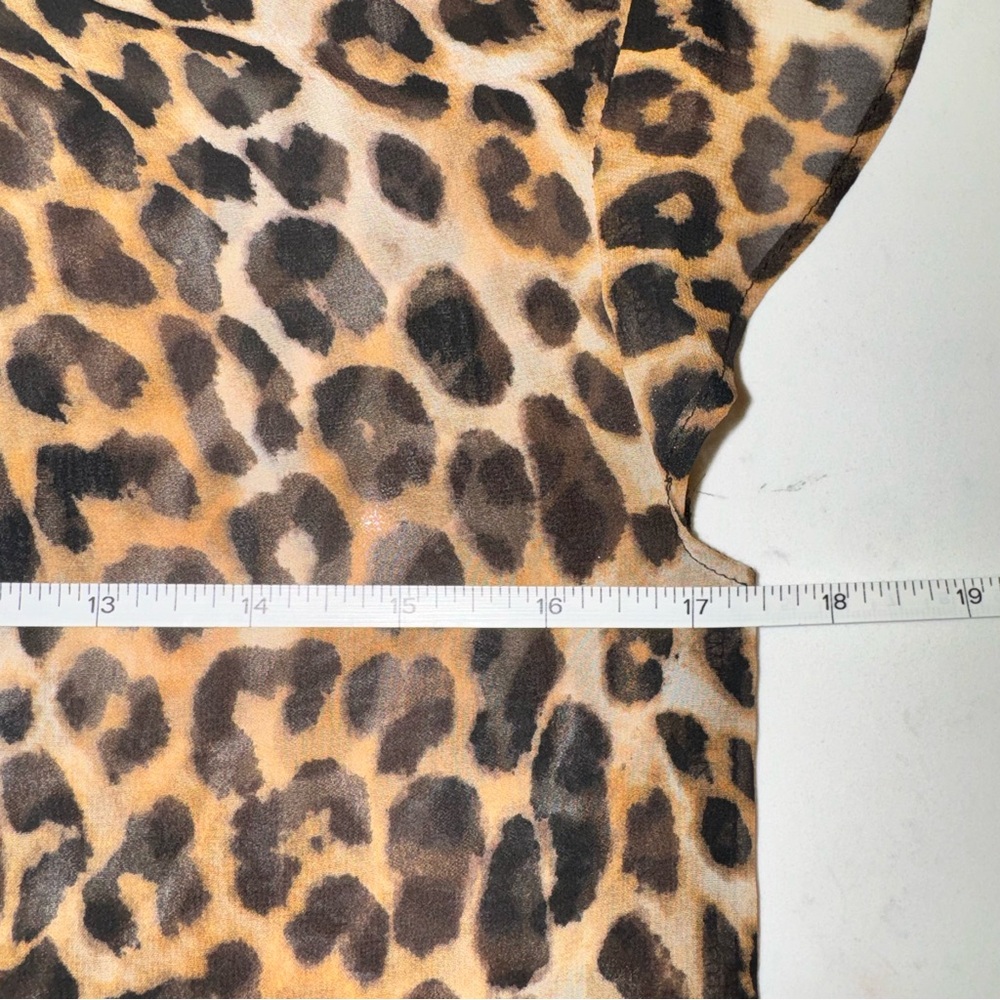 Express mock neck sheer leopard print short sleeve blouse top brown black S - Picture 14 of 16